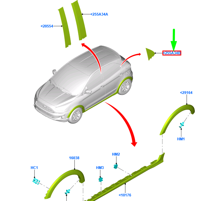 new ford ka mk3 rear left door door window frame triangle trim 2325840 original