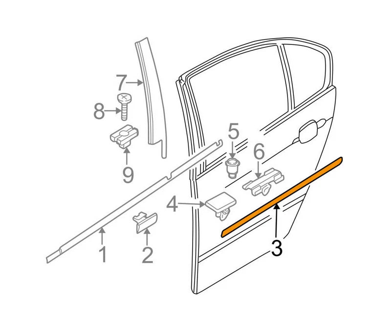 NEW BMW 3 E46 REAR RIGHT DOOR MOLDING TRIM 51138208452 8208452 ORIGINAL