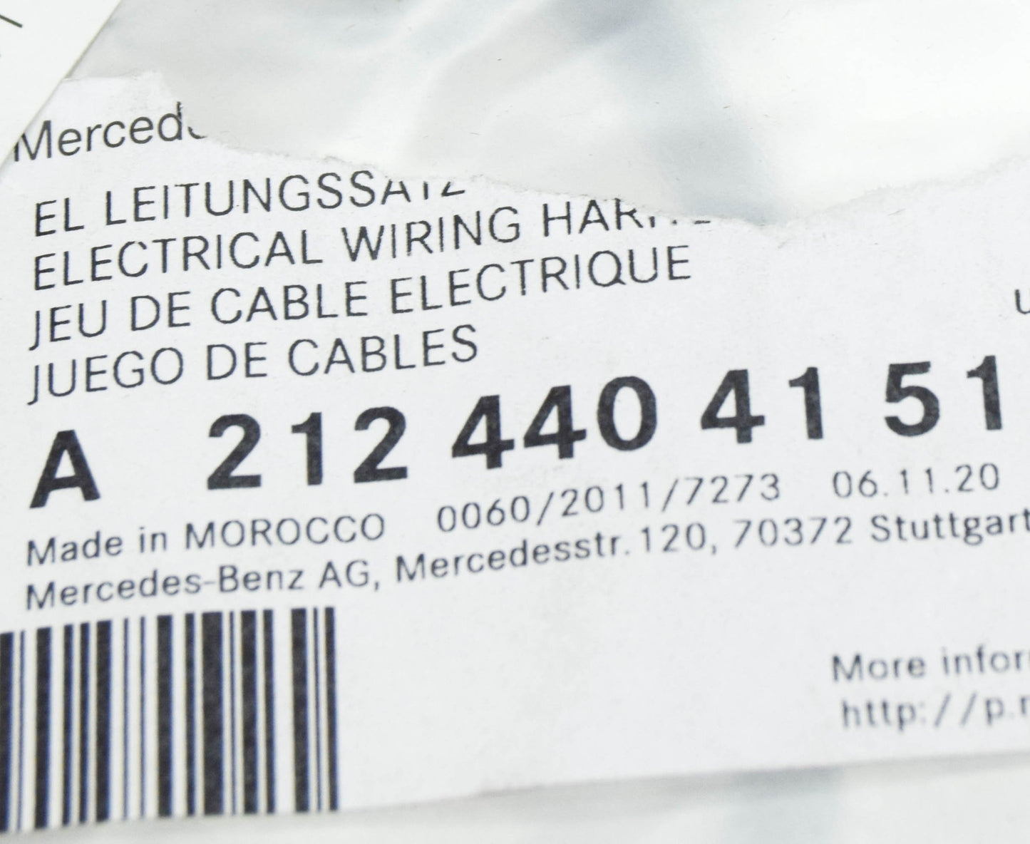 NEW MERCEDES-BENZ E W212 FRONT BUMPER WIRING HARNESS A2124404151 ORIGINAL