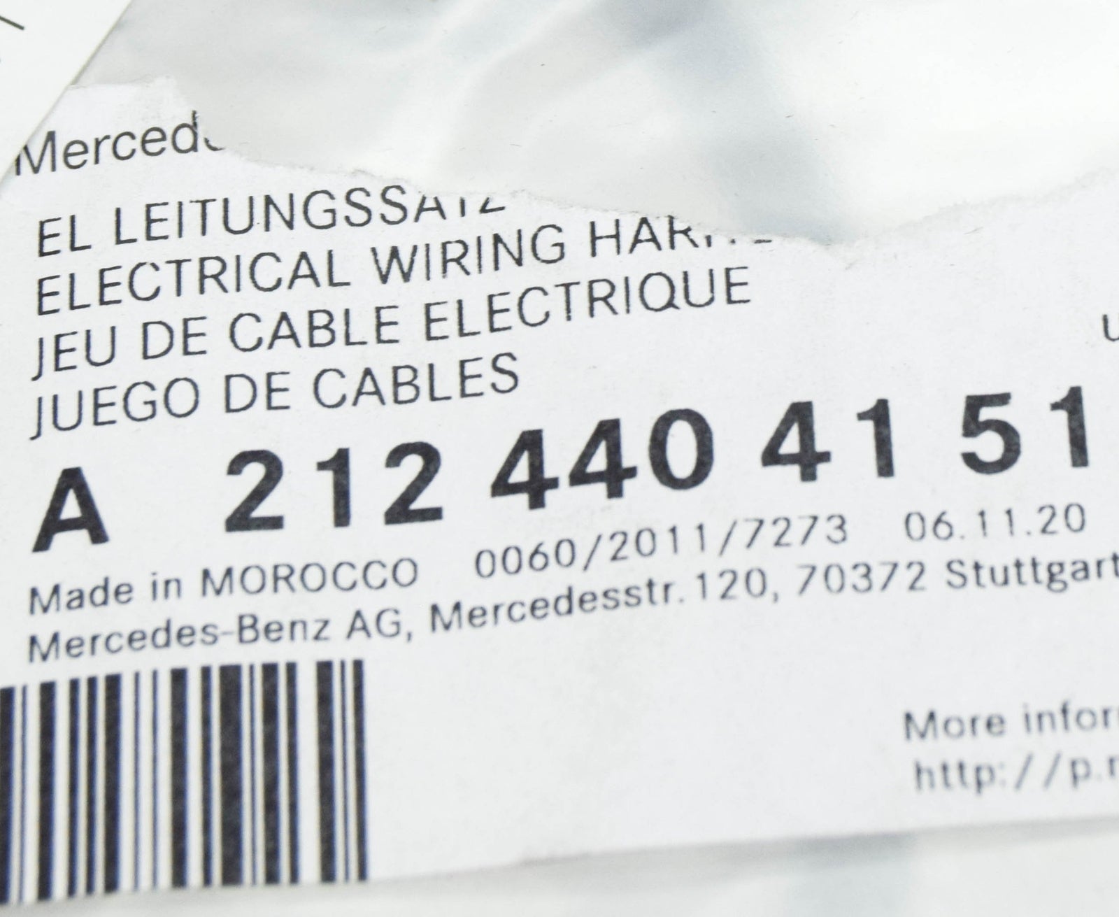 NEW MERCEDES-BENZ E W212 FRONT BUMPER WIRING HARNESS A2124404151 ORIGINAL