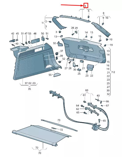 NEW VW TOUAREG CR UPPER CENTRE REAR LID TRIM PANEL 760867609A4PK