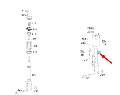 new mercedes-benz ml w164 front air suspension strut a1643206113 original