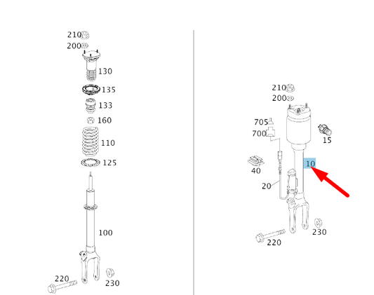 new mercedes-benz ml w164 front air suspension strut a1643206113 original