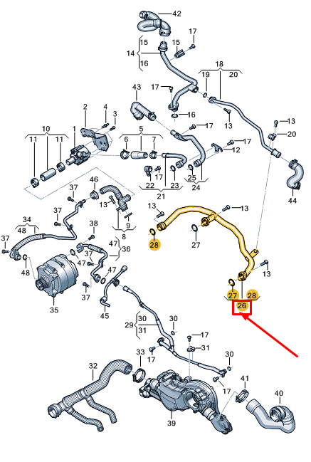 new audi a8 d5 engine coolant pipe 0p2121071f original