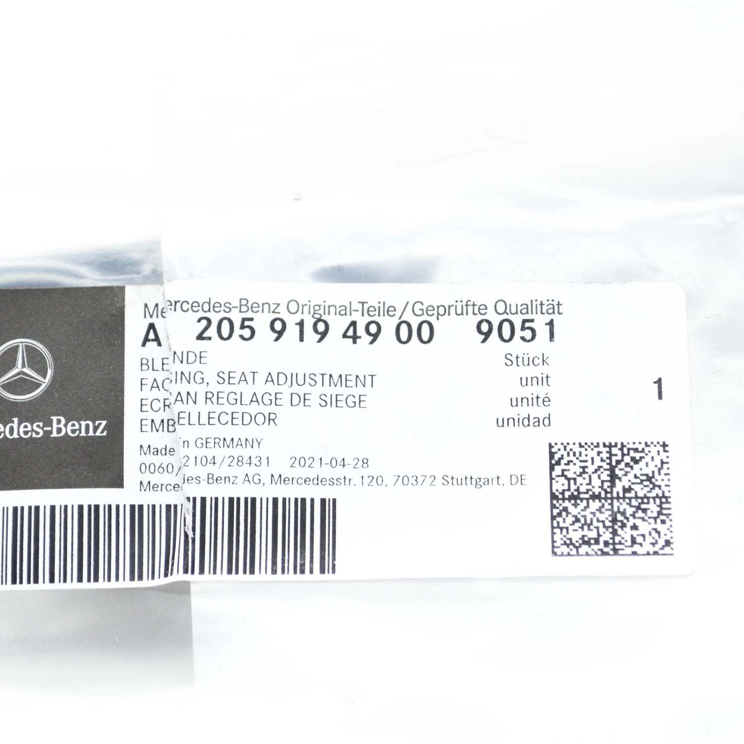 NEW MB C W205 FRONT RIGHT SEAT ADJUSTMENT TRIM A20591949009051