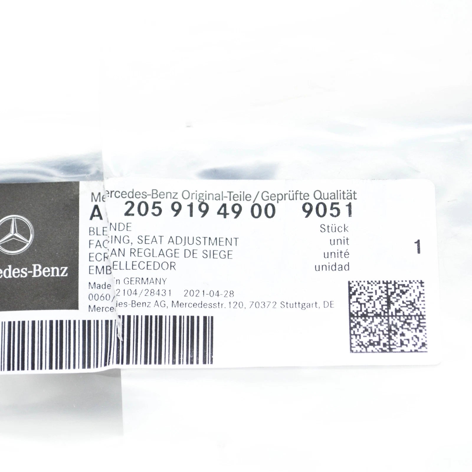 NEW MB C W205 FRONT RIGHT SEAT ADJUSTMENT TRIM A20591949009051