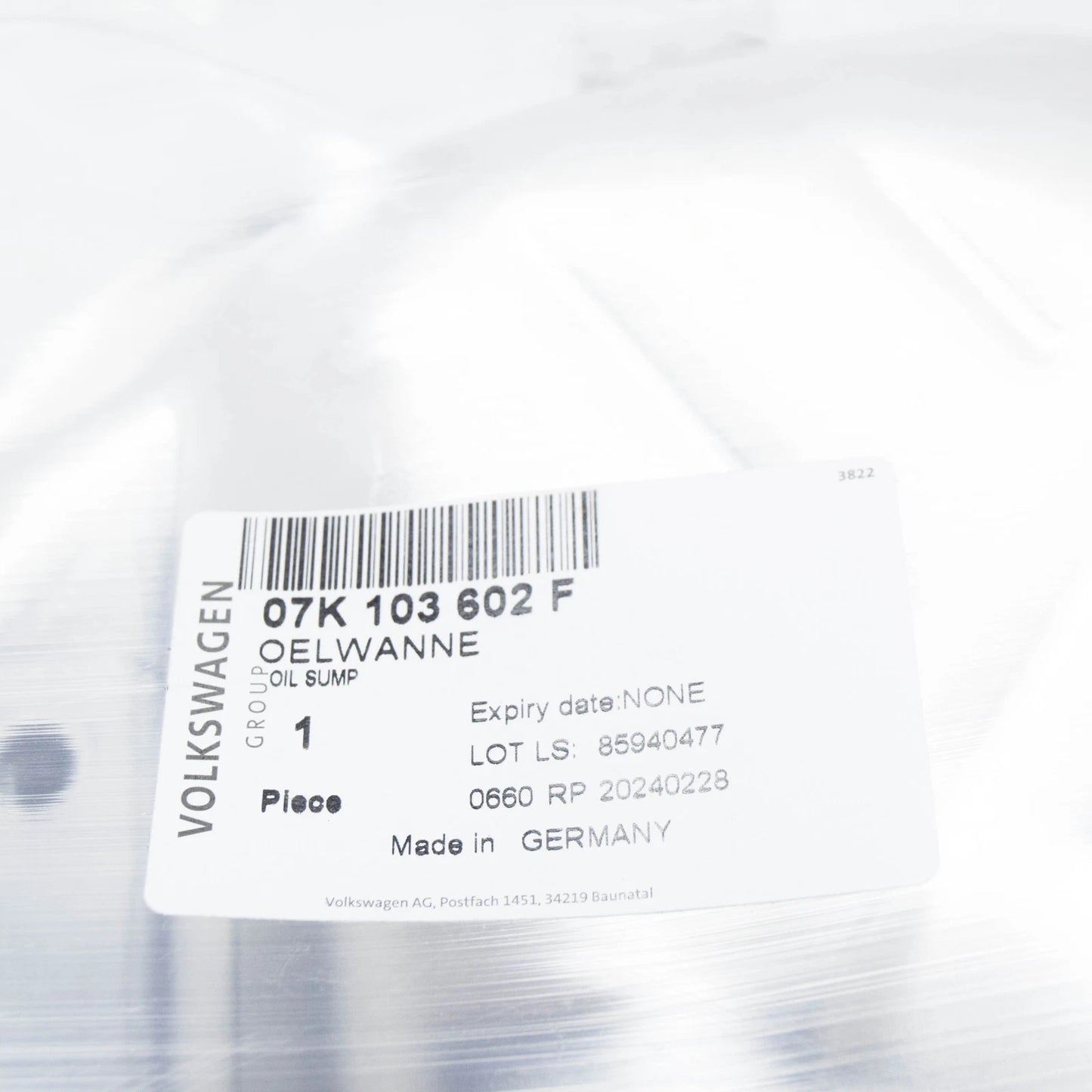 NEW AUDI RS3 SPORTBACK 8V LOWER ENGINE OIL PAN 07K103602F ORIGINAL