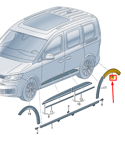new vw caddy sb mk4 rear left side panel wheel cover 2k78538179b9 original