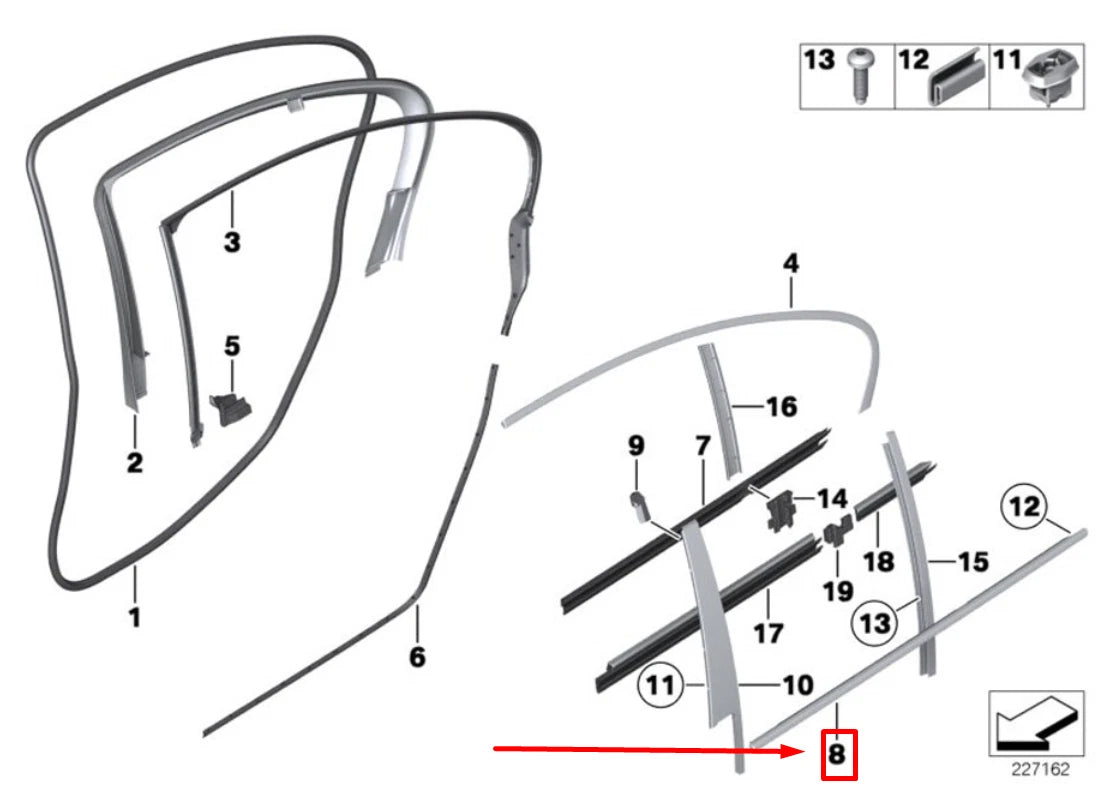 NEW BMW 5 F10 REAR RIGHT DOOR BELT MOLDING 51357209710 7209710 ORIGINAL
