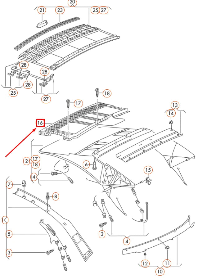 NEW VOLKSWAGEN EOS ROOF BOW ARCH 1Q0871089 ORIGINAL