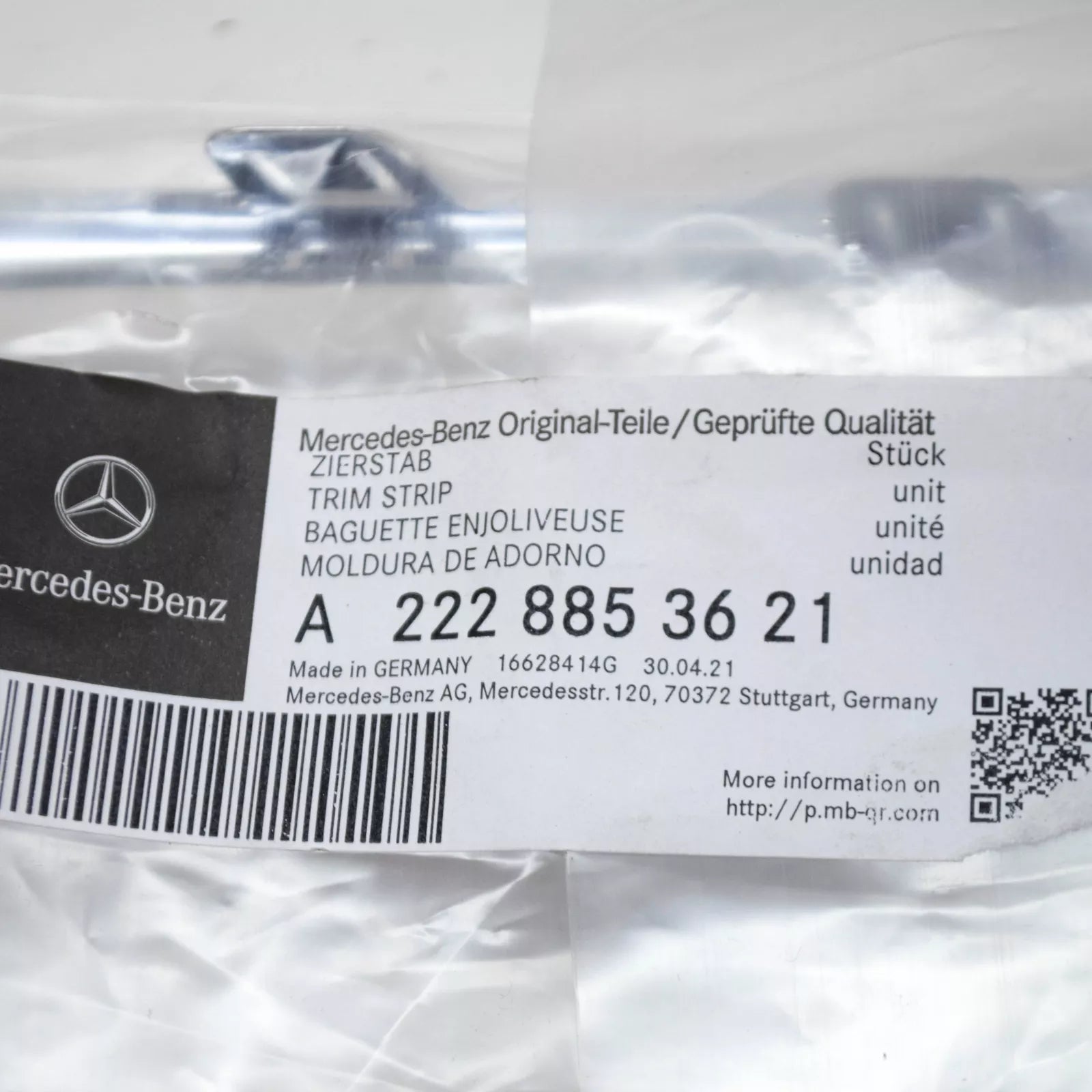 NEW MERCEDES-BENZ S W222 REAR RIGHT BUMPER CHROME MOLDING A2228853621 ORIGINAL