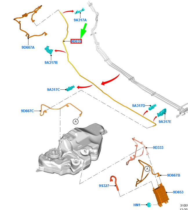 new ford focus mk4 fuel vapour tube 2227896 jx61-9b035-eb original