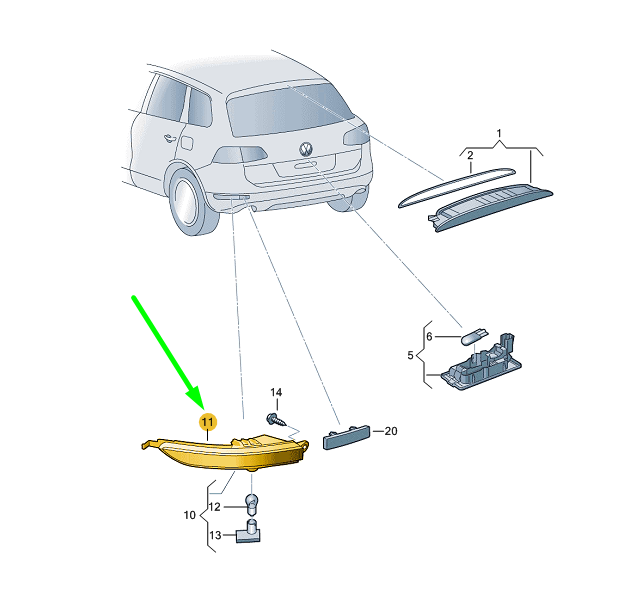 NEW VOLKSWAGEN TOUAREG 7P REAR RIGHT BUMPER COVER REFLECTOR 7P6945702C ORIGINAL