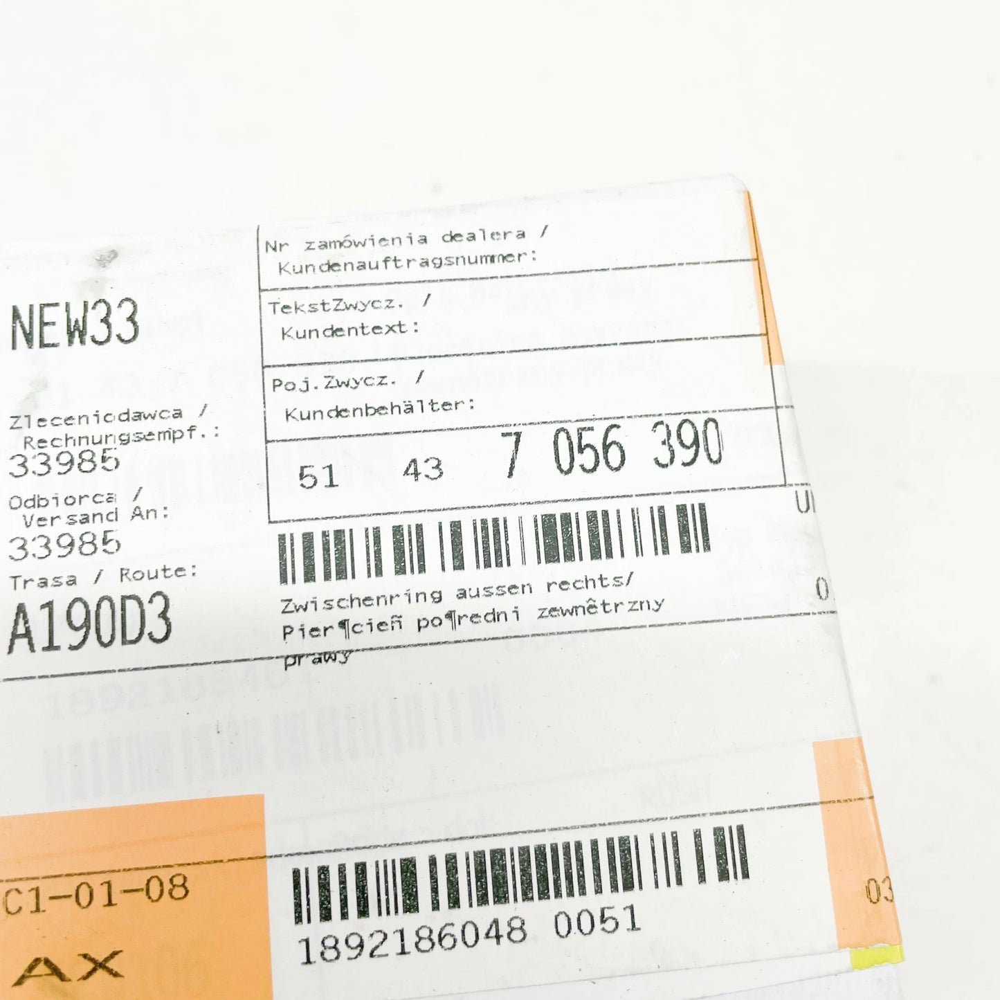 NEW BMW Z4 ROADSTER E85 RIGHT EXTERIOR SECURING RING 51437056390 7056390