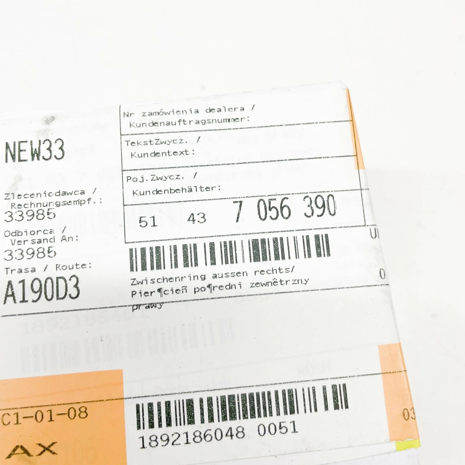 NEW BMW Z4 ROADSTER E85 RIGHT EXTERIOR SECURING RING 51437056390 7056390