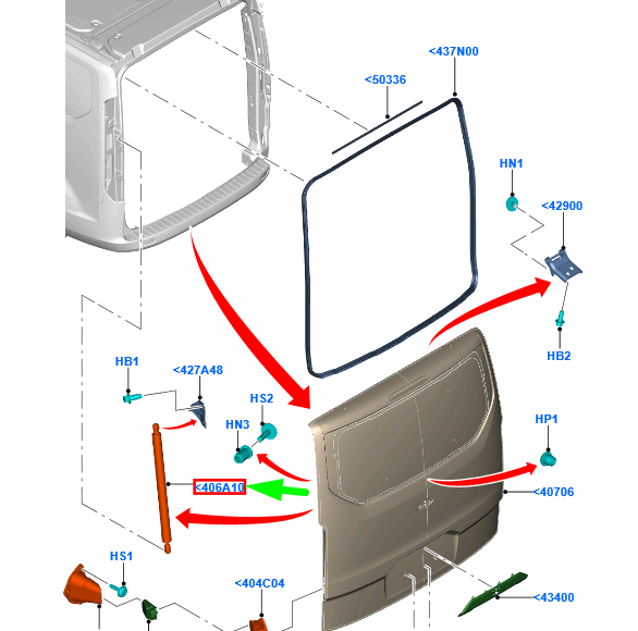 new ford tourneo custom tailgate gas strut lift 2453521 bk21-v406a10-db original