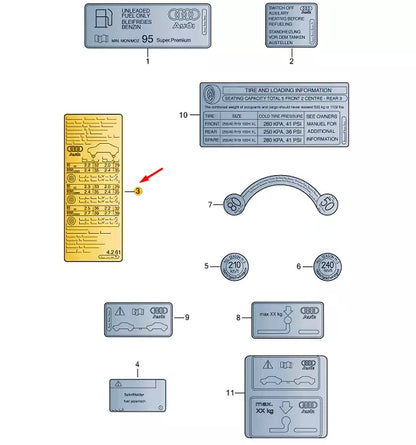 NEW AUDI A4 B8 TYRE PRESSURE DATA PLATE 8K0010502LJ ORIGINAL