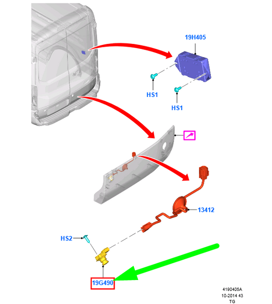 new ford transit mk4 rear parking camera gk3t-19g490-ab 2017896 original