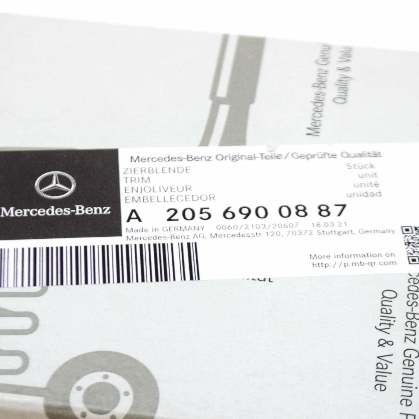 NEW MB C W205 FRONT RIGHT DOOR B-PILLAR OUTSIDE MOLDING A2056900887 ORIGINAL