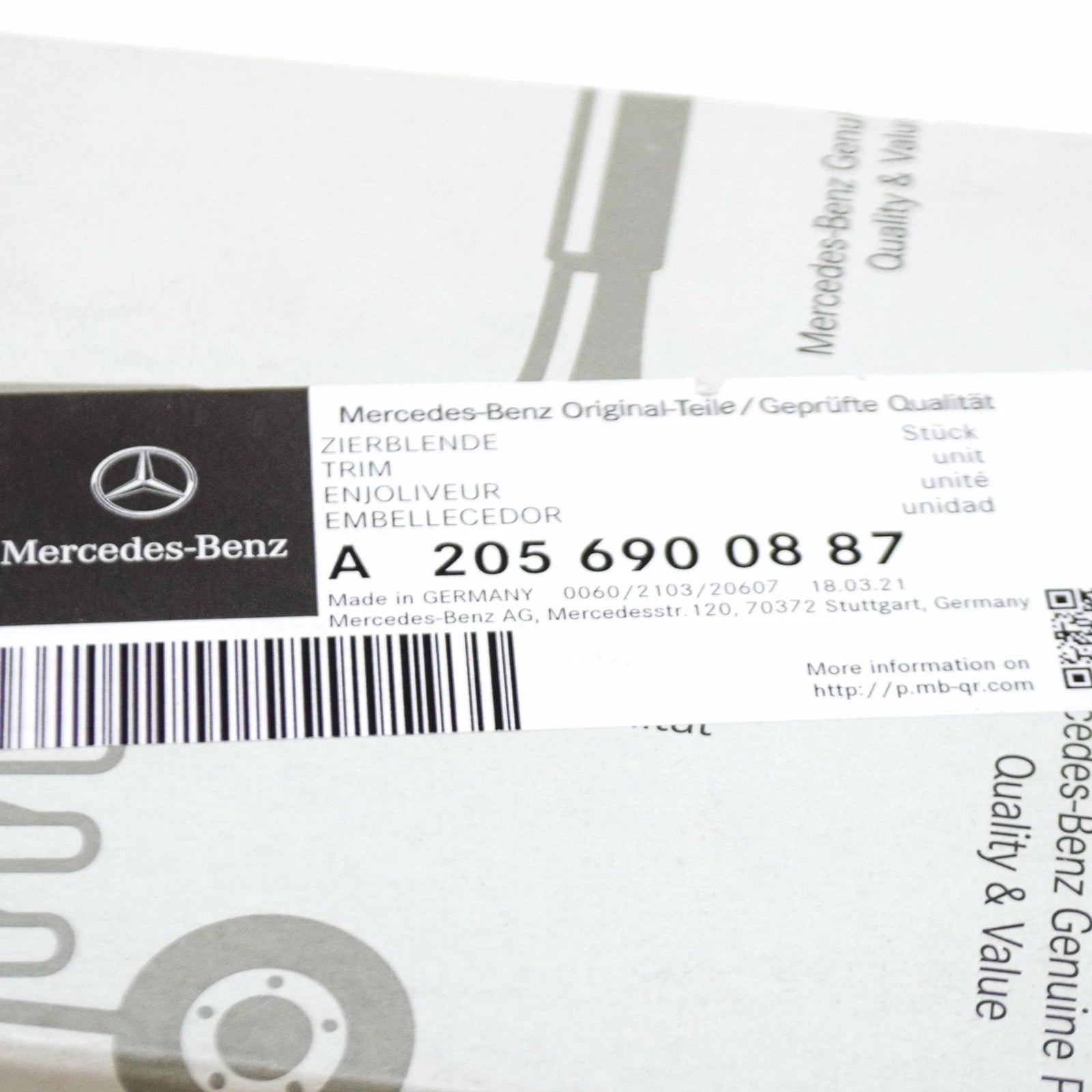 NEW MB C W205 FRONT RIGHT DOOR B-PILLAR OUTSIDE MOLDING A2056900887 ORIGINAL