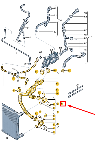 new vw golf cd mk8 coolant hose with quick release coupling 5q0121049bb original
