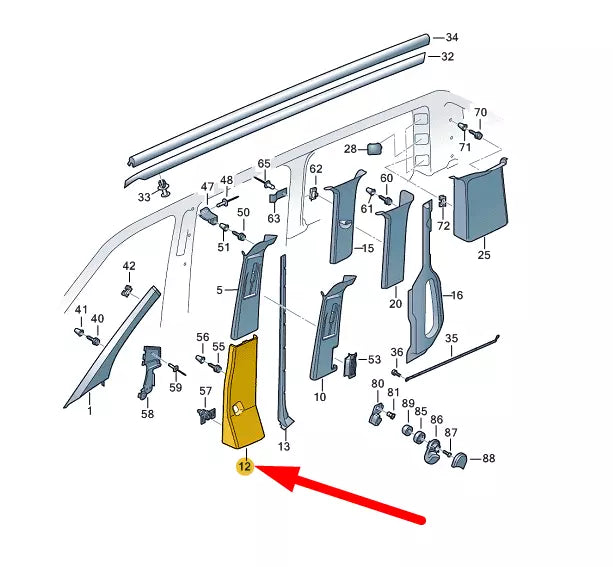 NEW VW TRANSPORTER T6 RIGHT SIDE B PILLAR LOWER TRIM LHD 7E0867292T92W ORIGINAL