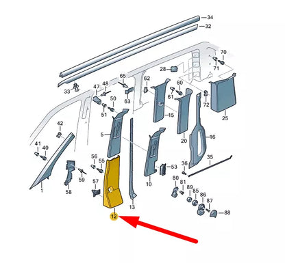 NEW VW TRANSPORTER T6 RIGHT SIDE B PILLAR LOWER TRIM LHD 7E0867292T92W ORIGINAL