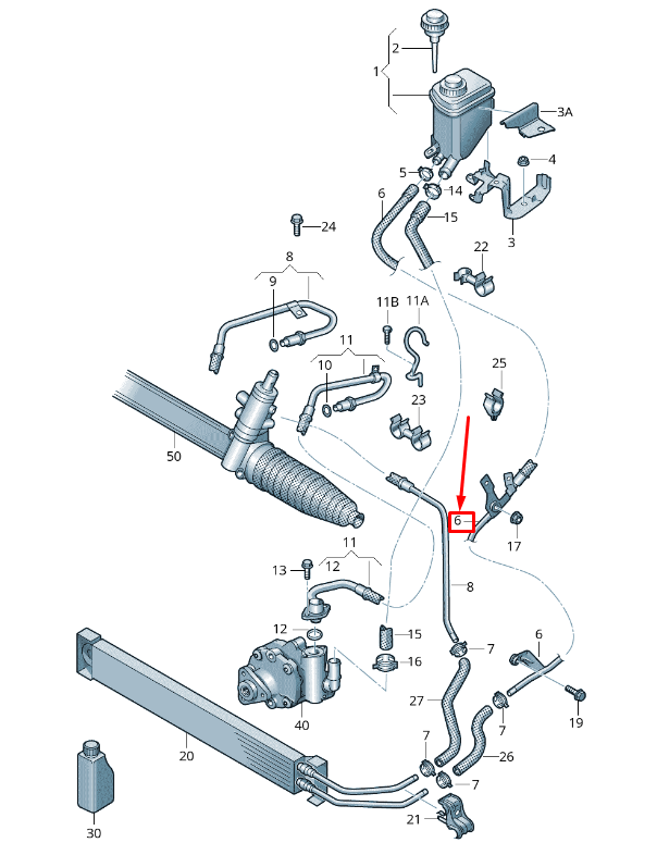 new vw touareg 7p power steering return pipe 7p6422890d original