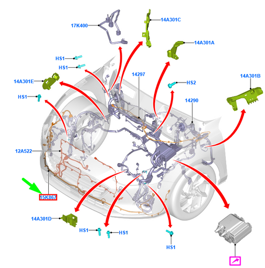 new ford focus mk4 front parking aid wiring 2265348 jx6t-15k867-gedc original