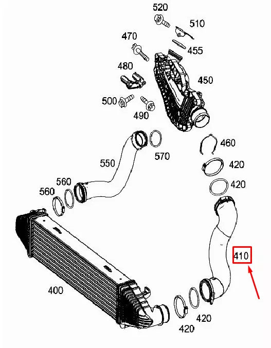 NEW MERCEDES-BENZ C W204 LEFT INTERCOOLER CHARGE AIR HOSE A2045283182 ORIGINAL