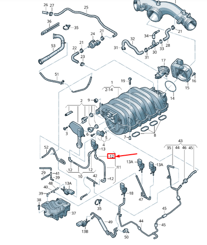 new vw touareg 7p mk2 vacuum angled connecting hose 06e133784e original