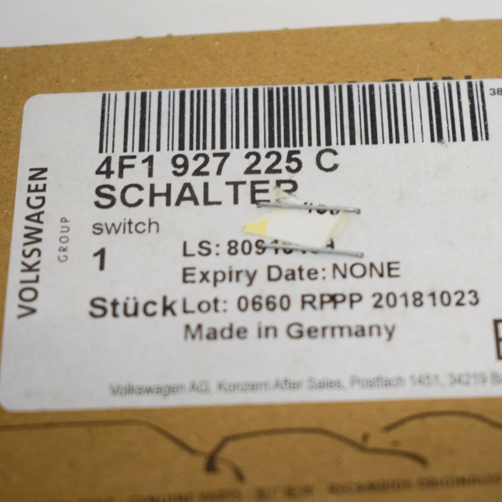 NEW AUDI A6 C6 HANDBRAKE STOP SWITCH 4F1927225C LHD