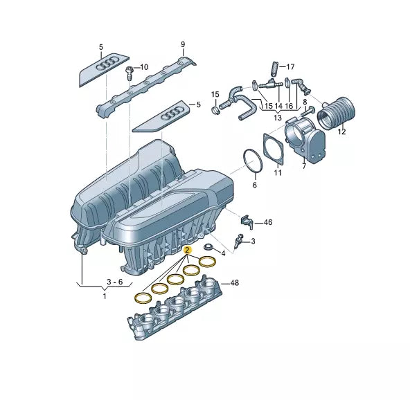 NEW AUDI R8 4S INTAKE MANIFOLD SEAL 07L129717G ORIGINAL