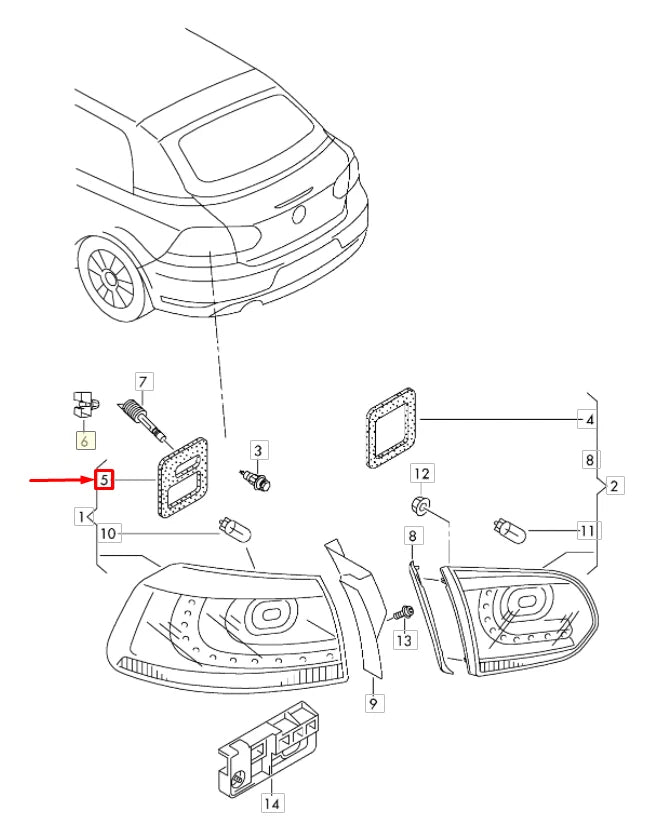 NEW VW GOLF VI 5K MK6 REAR RIGHT OUTER TAILLIGHT GASKET 5K0945192B ORIGINAL
