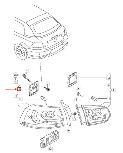 NEW VW GOLF VI 5K MK6 REAR RIGHT OUTER TAILLIGHT GASKET 5K0945192B ORIGINAL