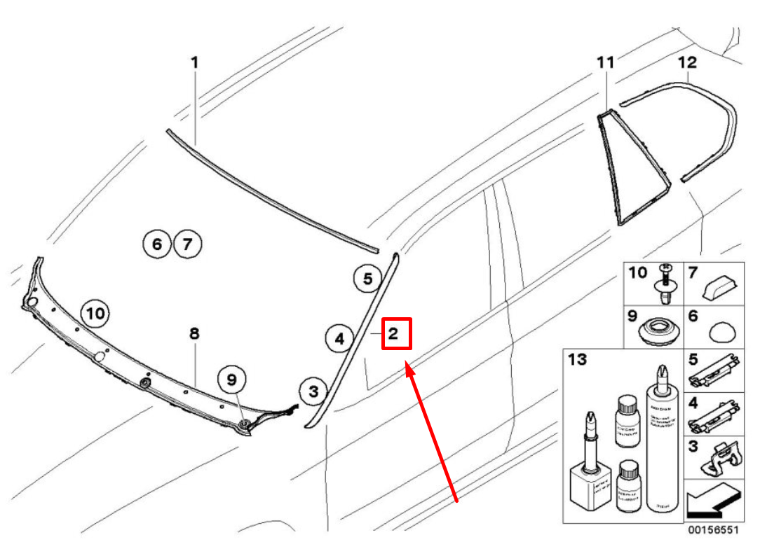 new bmw x5 e70 left windshield drip moulding 51317250395 7250395 original
