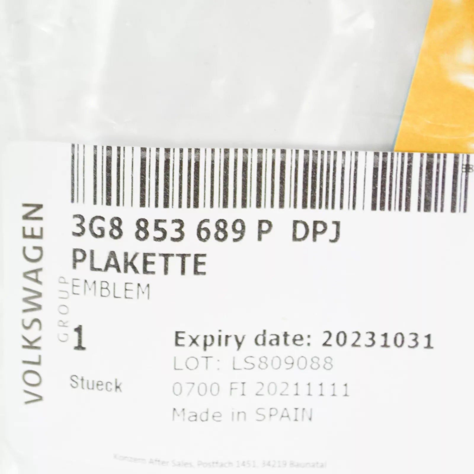 NEW VW ARTEON FRONT LEFT DOOR SELF-ADHESIVE BADGE 3G8853689PDPJ