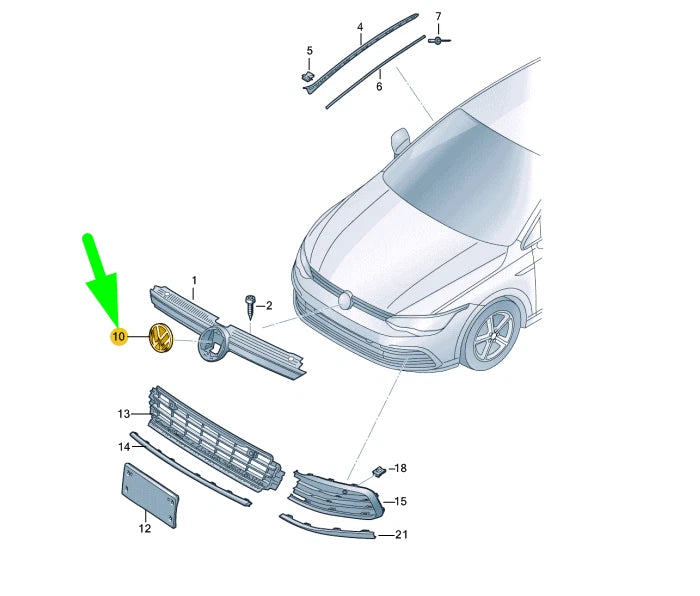 NEW VOLKSWAGEN GOLF MK8 RADIATOR GRILLE EMBLEM BADGE 5H0853601HDPJ ORIGINAL