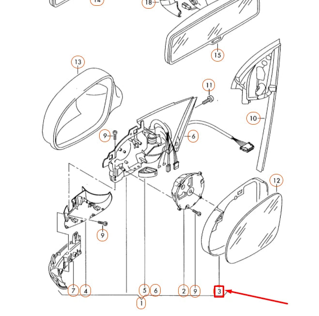 NEW VOLKSWAGEN EOS FRONT LEFT DOOR MIRROR INNER TRIM 1K08576019B9 ORIGINAL