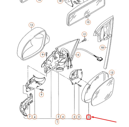 NEW VOLKSWAGEN EOS FRONT LEFT DOOR MIRROR INNER TRIM 1K08576019B9 ORIGINAL