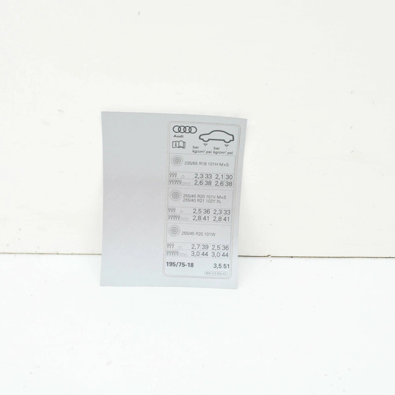 NEW AUDI Q5 FY 80A TYRE PRESSURE DATA PLATE STICKER 80A010502AC ORIGINAL