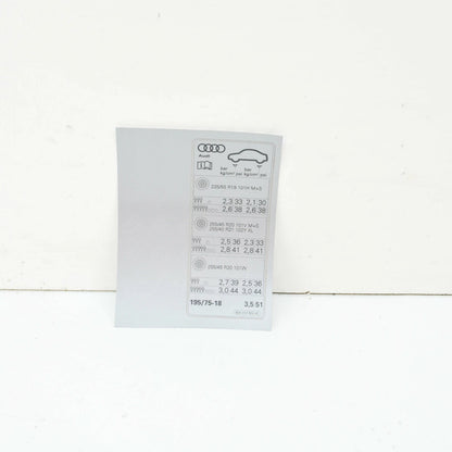 NEW AUDI Q5 FY 80A TYRE PRESSURE DATA PLATE STICKER 80A010502AC ORIGINAL