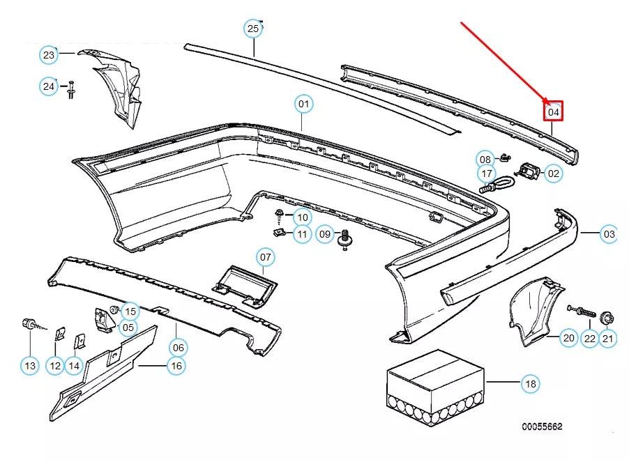 NEW BMW 3 E36 REAR BUMPER CENTER MOULDING 51121960725 1960725 ORIGINAL