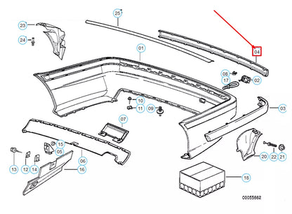 NEW BMW 3 E36 REAR BUMPER CENTER MOULDING 51121960725 1960725 ORIGINAL