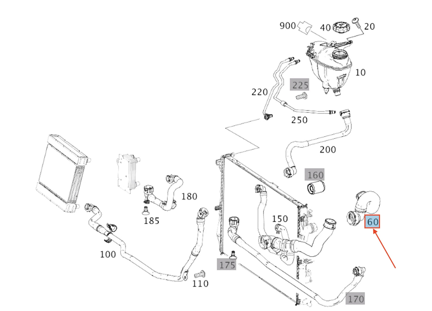 NEW MB S W222 COOLANT LINE FROM LEFT COOLER TO ENGINE A2225012701 ORIGINAL
