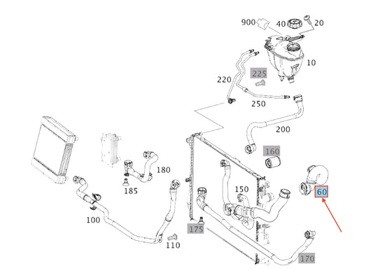NEW MB S W222 COOLANT LINE FROM LEFT COOLER TO ENGINE A2225012701 ORIGINAL
