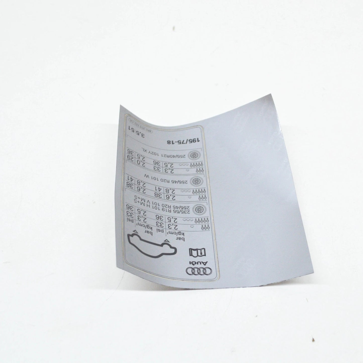 NEW AUDI Q5 8R TYRE PRESSURE DATA PLATE 8R0010502CA ORIGINAL