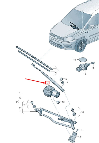 NEW VW CADDY IV SA MK6 FRONT RIGHT WIPER ARM RHD 2K2955410C