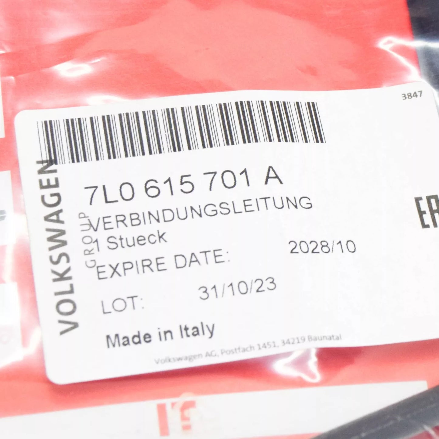NEW AUDI Q7 4L FRONT BRAKE CALIPER CONNECTING PIPE LINE 7L0615701A ORIGINAL