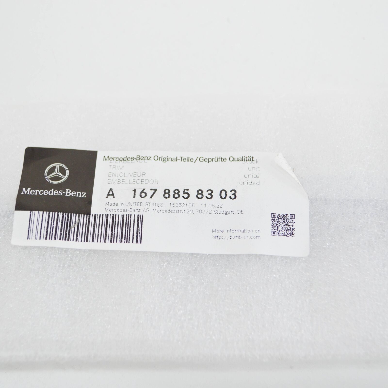 NEW MERCEDES-BENZ GLE W167 FRONT RIGHT BUMPER TRIM MOLDING A1678858303 ORIGINAL